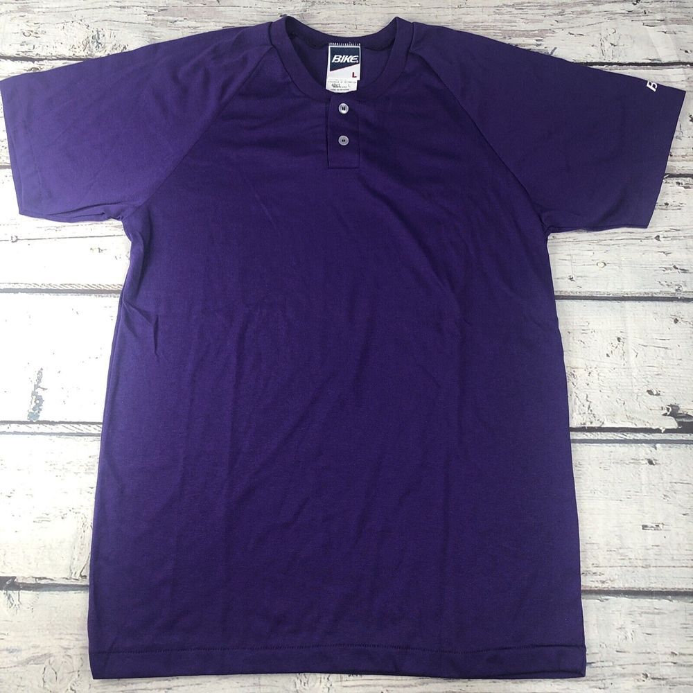 VTG BIKE Athletic Purple  T-Shirt  SZ  L Single Stitch  2 button‎ Shirt Sleeve